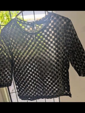 Black Checkered Sheer Overlay Top
